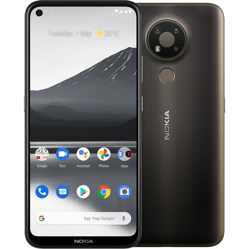 Nokia 3.4 smartphone in Charcoal color showcasing its 6.3' HD+ punch hole display and triple camera setup.