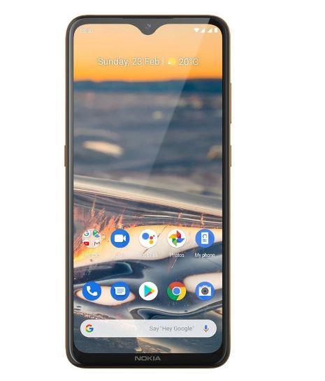 Nokia 5.3 smartphone in Sand color showcasing its 6.55-inch screen and quad-camera setup.