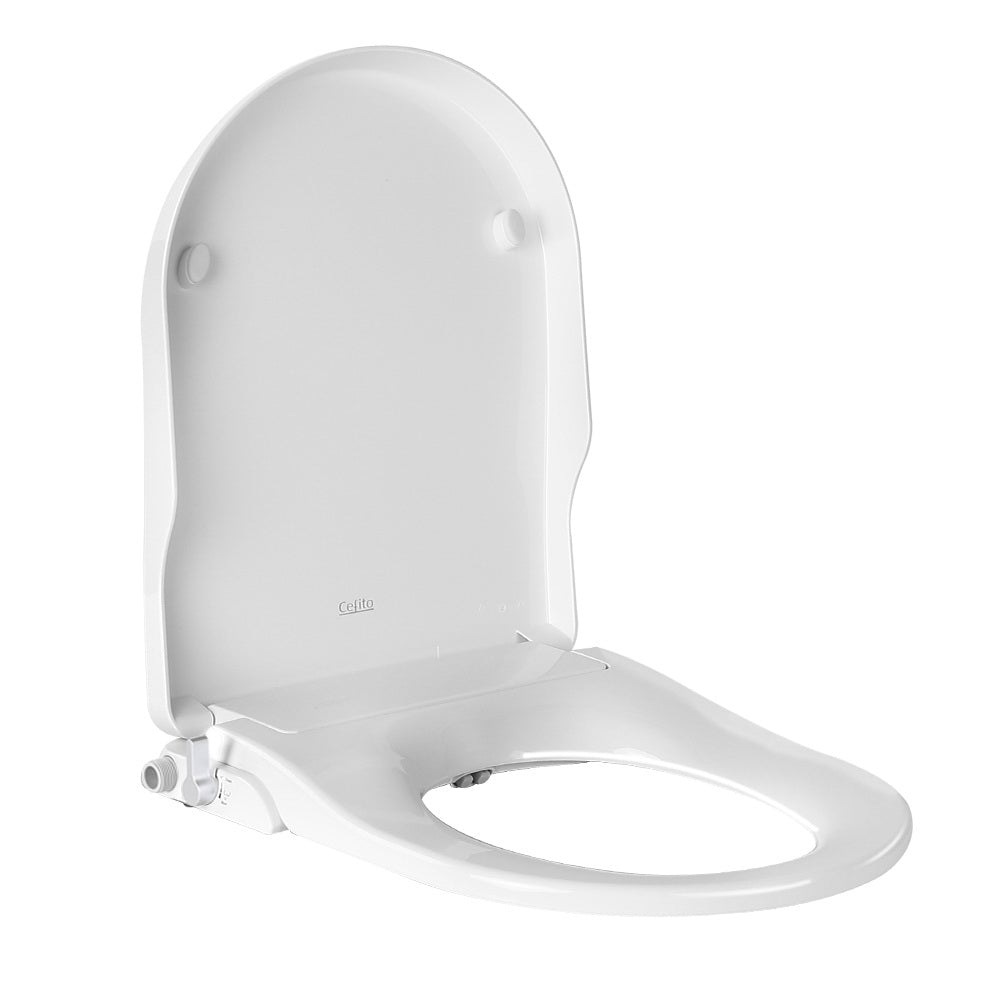 Cefito Non Electric Bidet Toilet Seat in white, featuring self-cleaning nozzles and adjustable flush volume control.