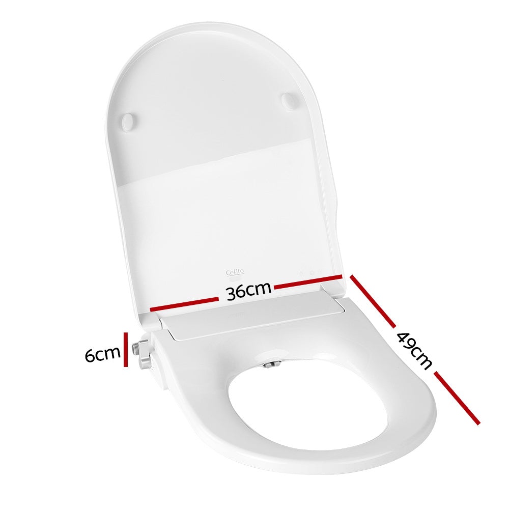 Cefito Non Electric Bidet Toilet Seat in white, featuring self-cleaning nozzles and adjustable flush volume control.