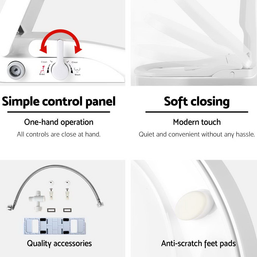 Cefito Non Electric Bidet Toilet Seat in white, featuring self-cleaning nozzles and adjustable flush volume control.