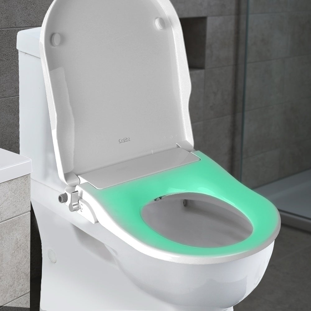 Cefito Non Electric Bidet Toilet Seat in white, featuring self-cleaning nozzles and adjustable flush volume control.