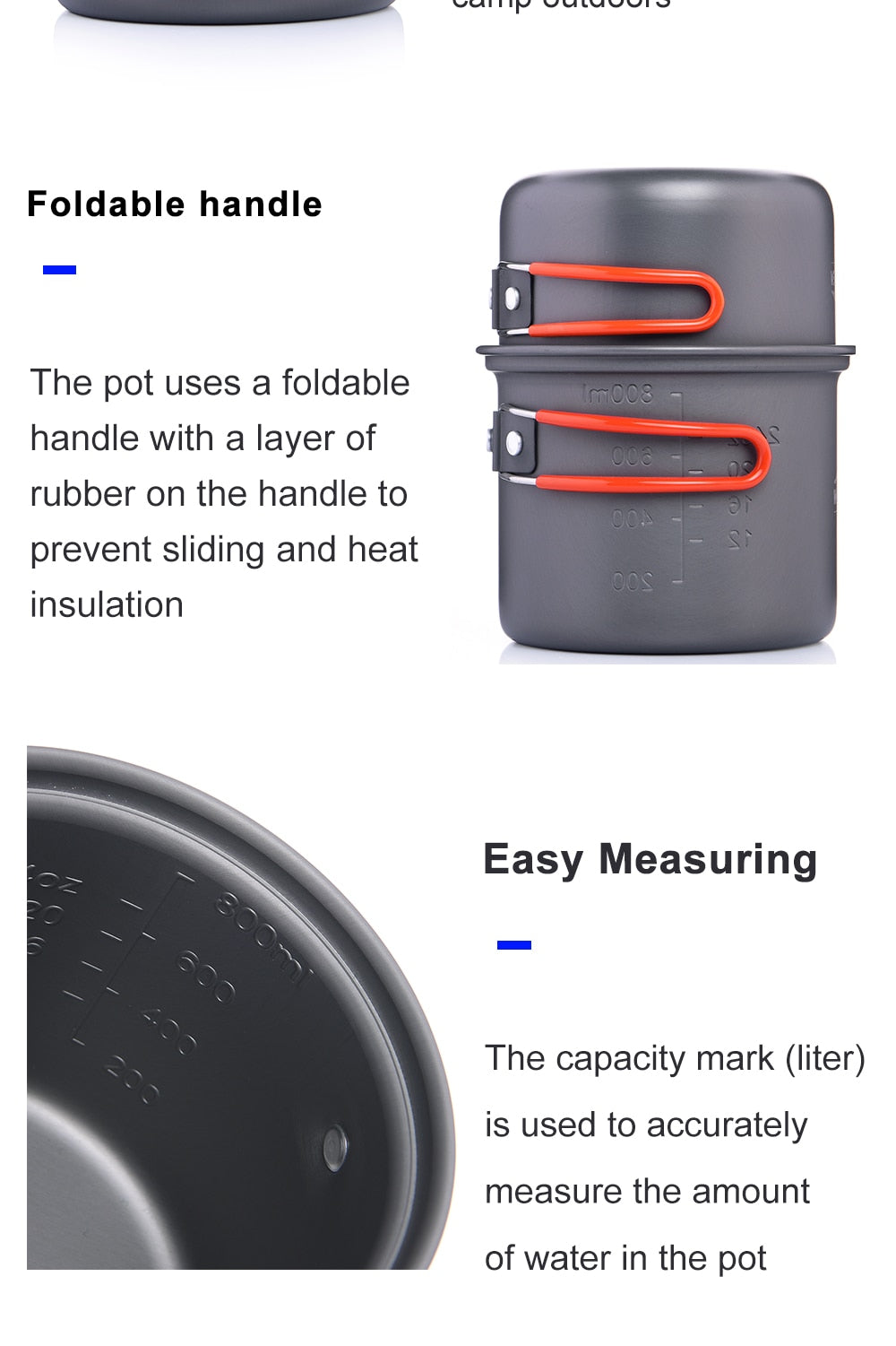 Non-stick pots and pans set for outdoor cooking, featuring aluminum alloy material and a heart-shaped design, ideal for camping and hiking.