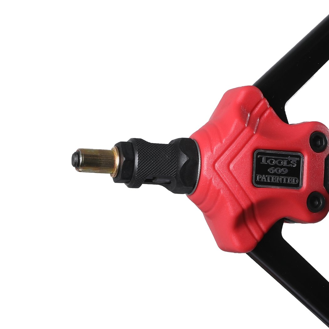 Nut Riveter Kit featuring a heavy-duty riveting gun, ergonomic handle, and portable storage case, designed for precision metal bonding.