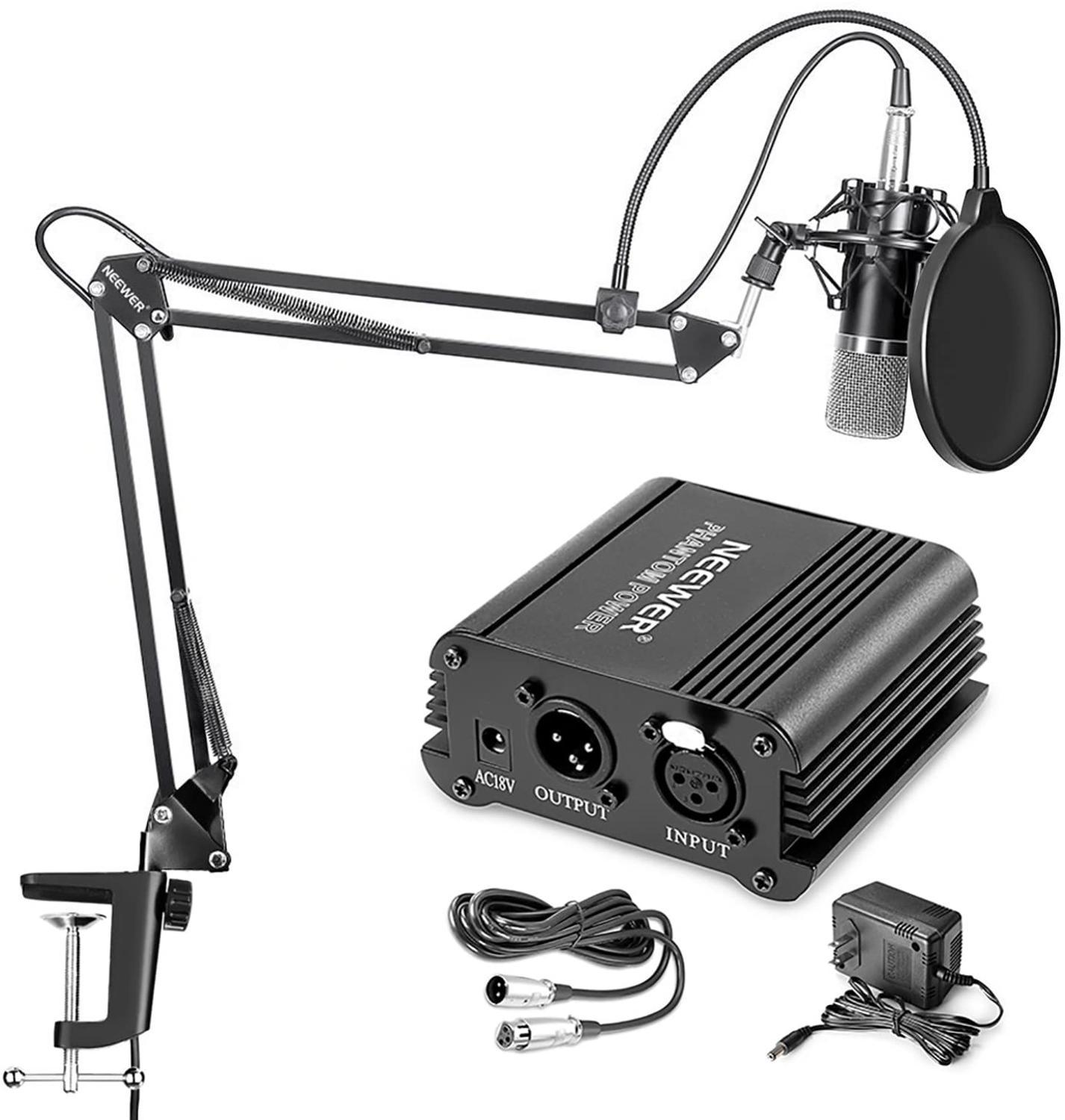 NW-700 Condenser Microphone with NW-35 Suspension Boom Scissor Arm Stand, featuring a sleek design and sturdy construction for home studio use.