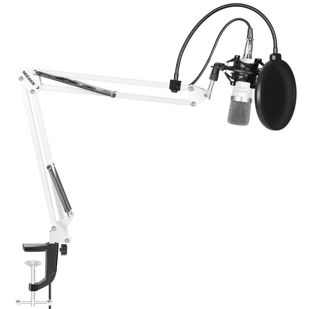 NW-700 Studio Condenser Microphone Kit with stand, designed for PC, karaoke, and YouTube recording, showcasing its sleek design and professional features.