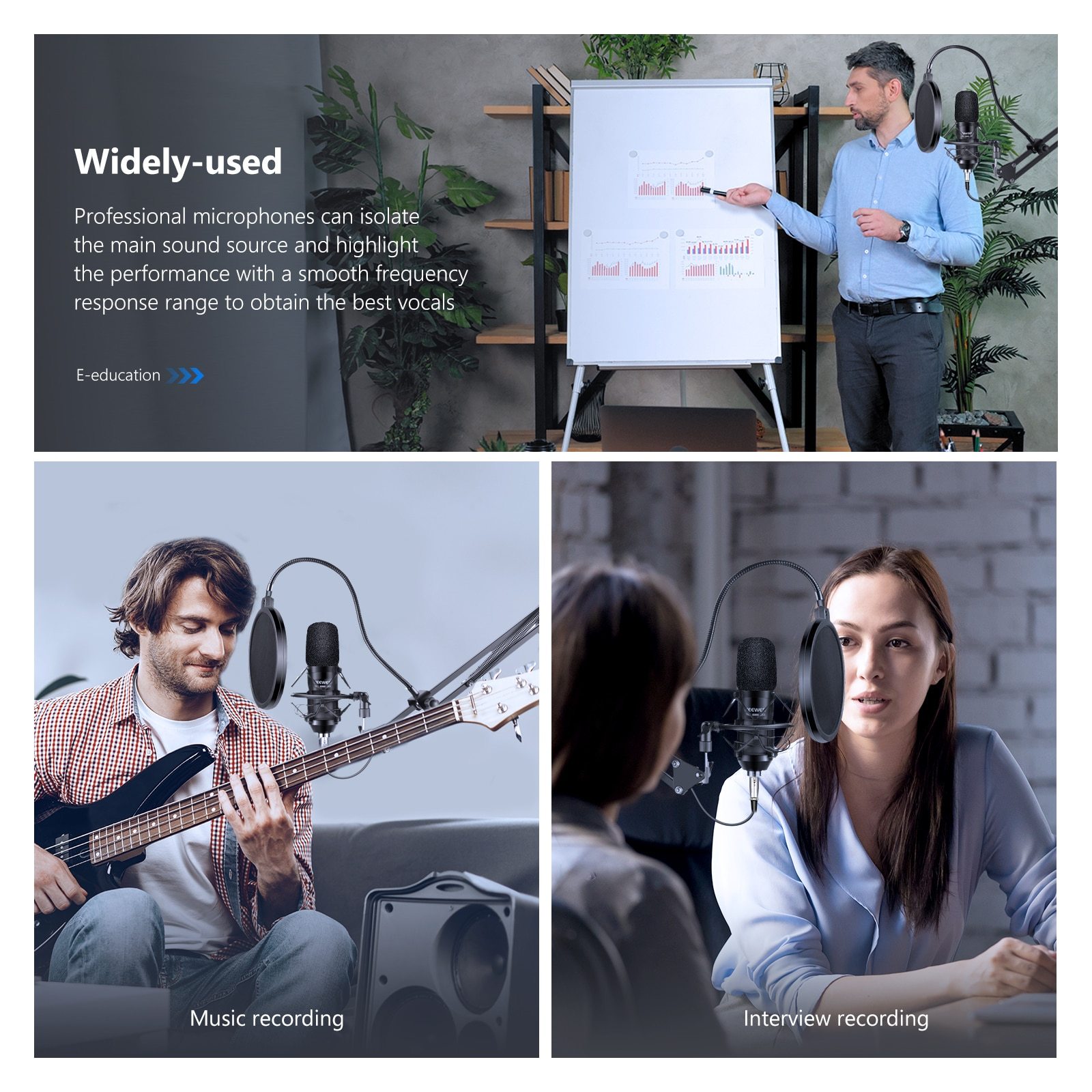 NW-700 Studio Condenser Microphone Kit with stand, designed for PC, karaoke, and YouTube recording, showcasing its sleek design and professional features.