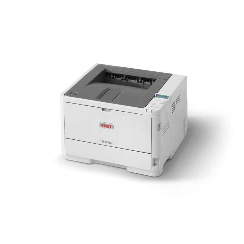 OKI B412DN Mono Laser Printer showcasing its compact design and advanced features.