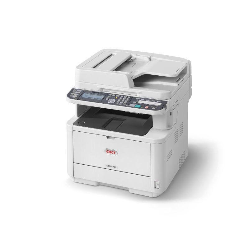 OKI MB472DNW Mono MFP printer showcasing its compact design and multifunction capabilities.