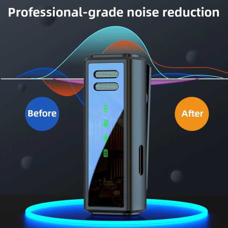 One To Two Outdoor Recording Lavalier Microphone with charging compartment, showcasing its compact design and wireless features.