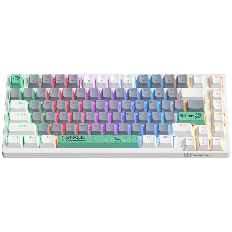 ONIKUMA G52 RGB Mechanical Keyboard with 82 keys, featuring brown switches and vibrant lighting effects, ergonomically designed for comfort.
