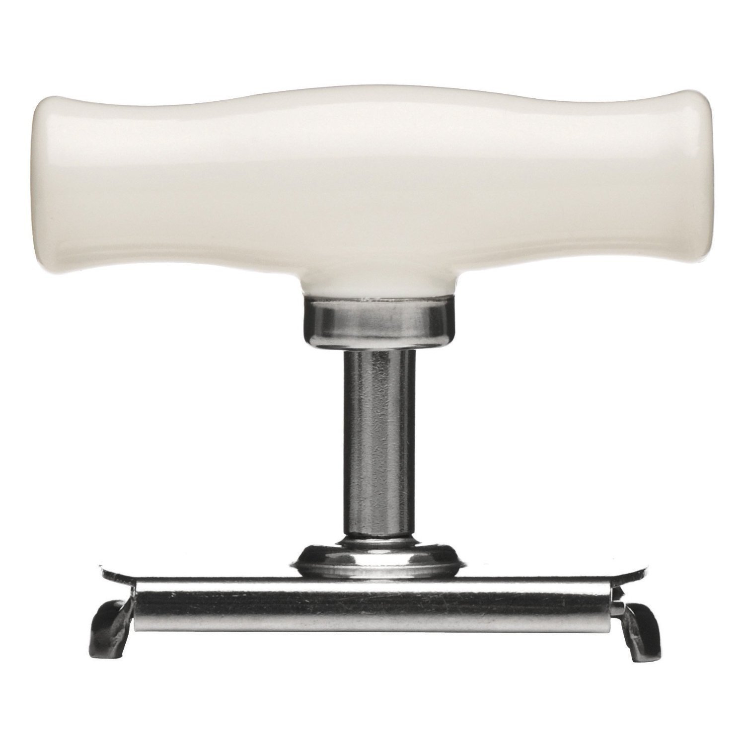 Open Sesame Vintage Style Grip and Twist Jar Opener with a white handle and stainless steel teeth, designed for easy jar opening.