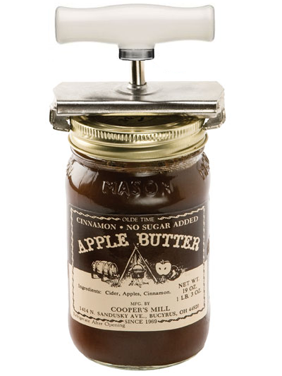 Open Sesame Vintage Style Grip and Twist Jar Opener with a white handle and stainless steel teeth, designed for easy jar opening.