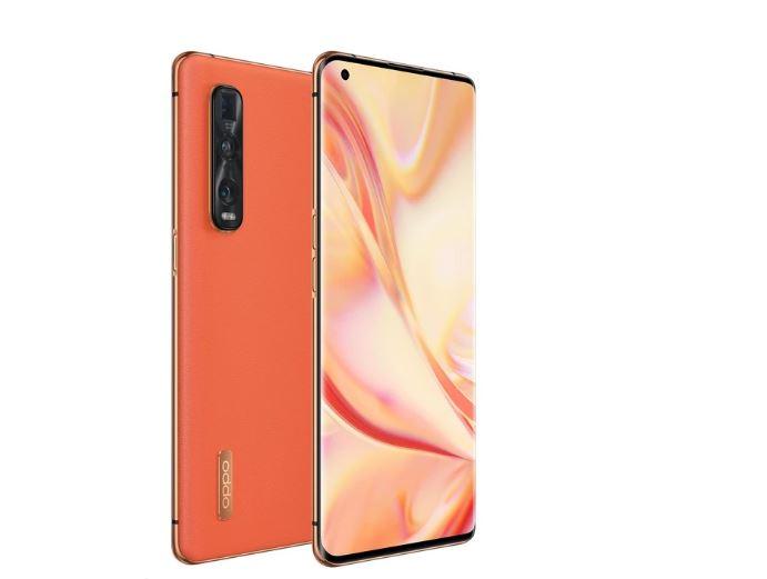 Oppo Find X2 Pro 5G smartphone in Orange color with a 6.7-inch AMOLED screen, showcasing its sleek design and advanced camera system.
