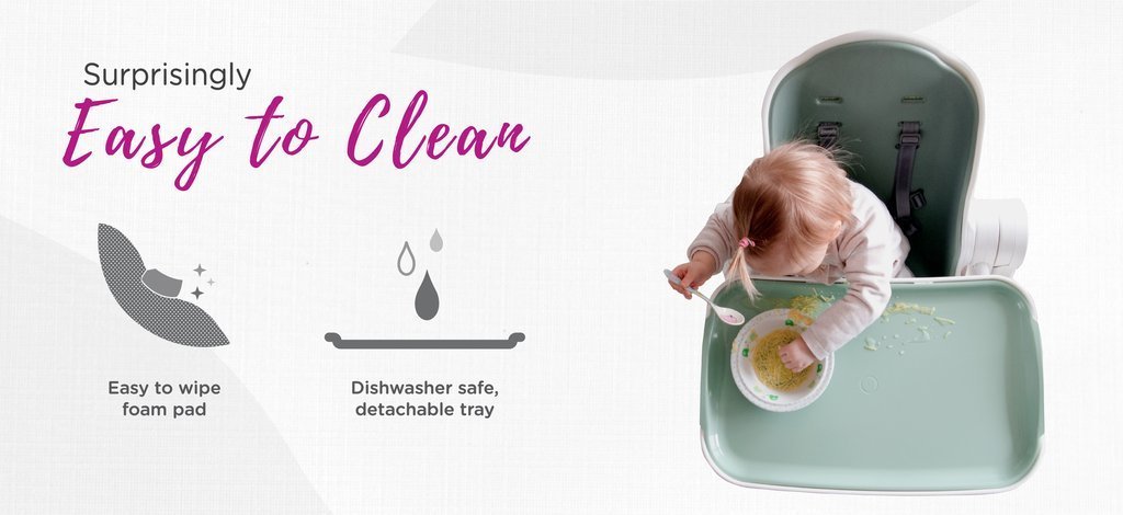 Oribel Cocoon Baby High Chair in pistachio color, showcasing its ergonomic design and adjustable features for infants and toddlers.