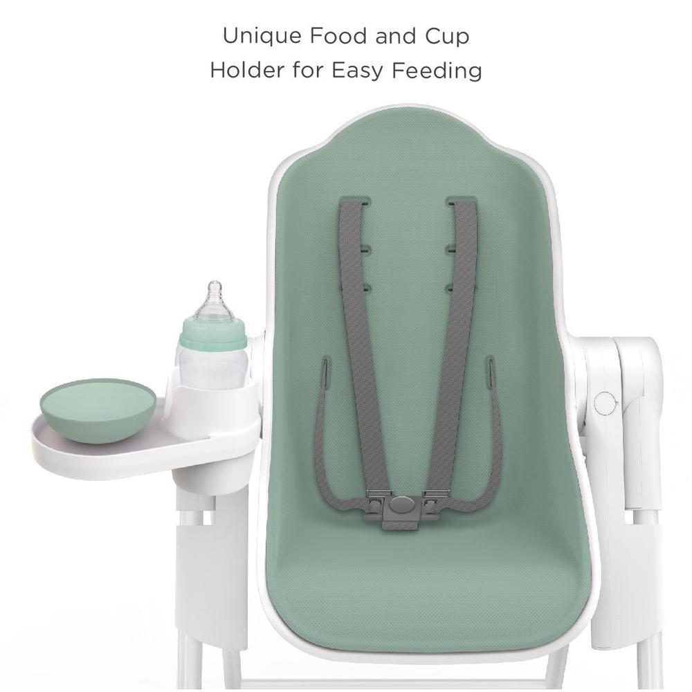 Oribel Cocoon Baby High Chair in pistachio color, showcasing its ergonomic design and adjustable features for infants and toddlers.