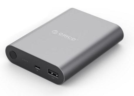 ORICO 10400mAh Power Bank in aluminum finish, showcasing its compact design and Micro USB input.