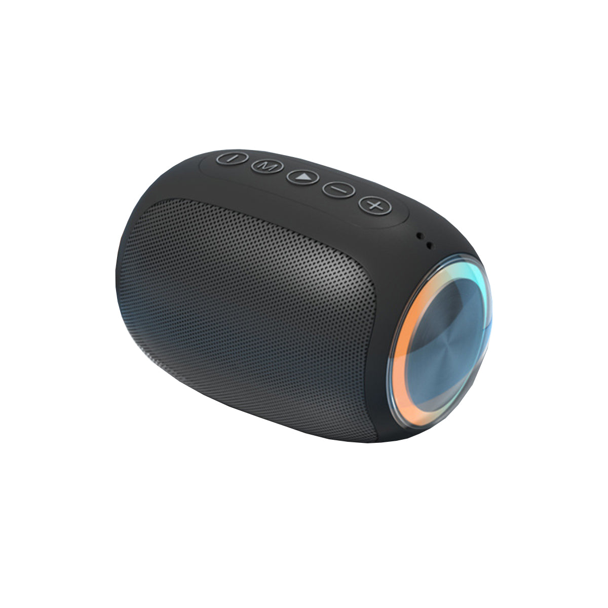 Oval Drum Bluetooth Speaker with LED ring light, showcasing its modern design and touch sensor controls.