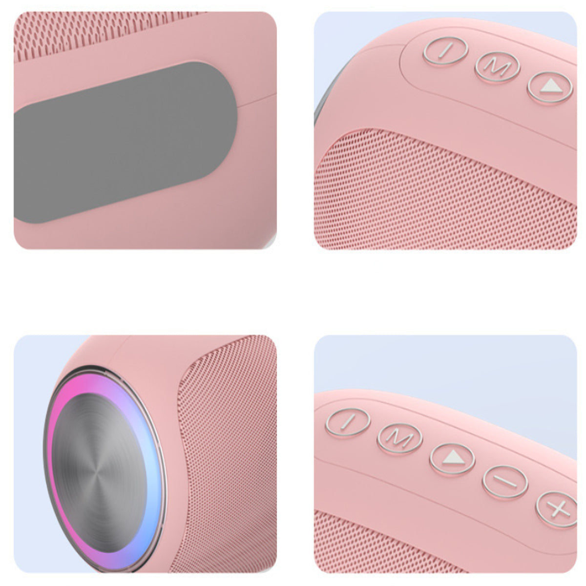 Oval Drum Bluetooth Speaker with LED ring light, showcasing its modern design and touch sensor controls.