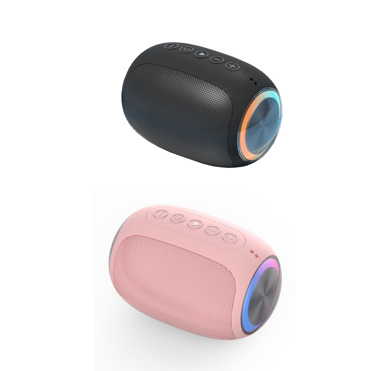 Oval Drum Bluetooth Speaker with LED ring light, showcasing its modern design and touch sensor controls.