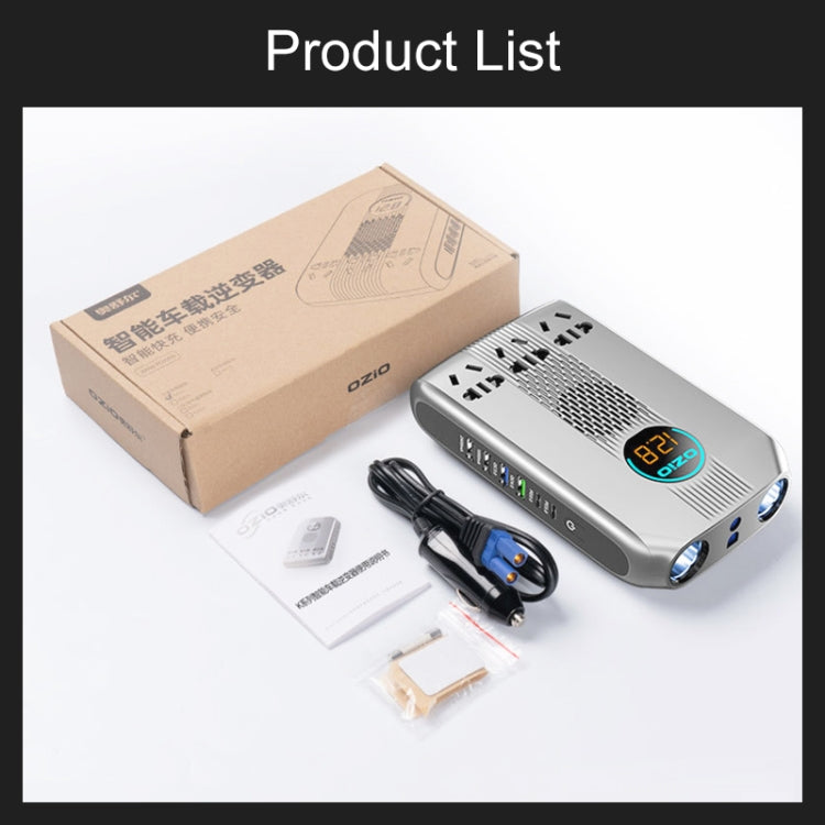 Ozio K30-S 12V 300W Smart Car LED Digital Display Power Inverter with multiple ports and LED screen.