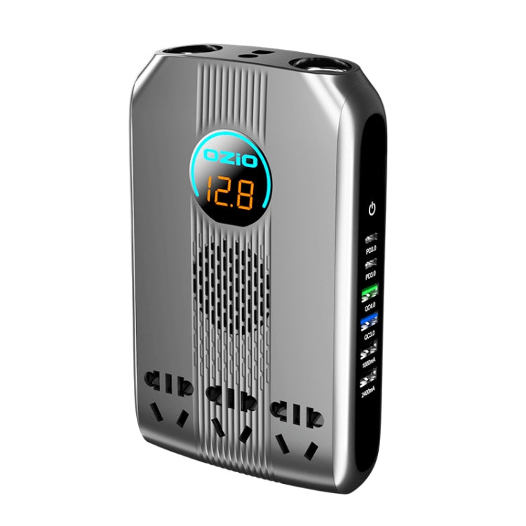 Ozio K30-S 12V 300W Smart Car LED Digital Display Power Inverter with multiple ports and LED screen.