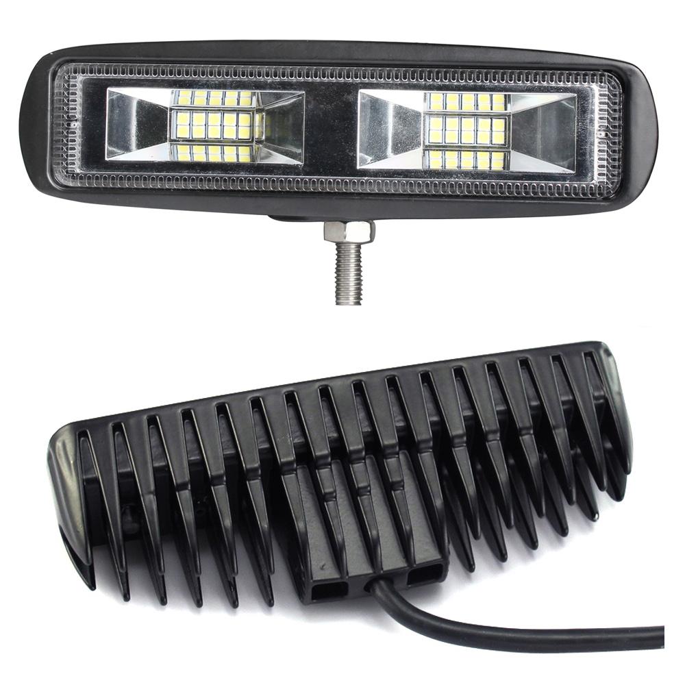 Pair of 6-inch 20W LED work driving light bars with ultra flood beam, showcasing durable aluminum housing and PMMA lens.
