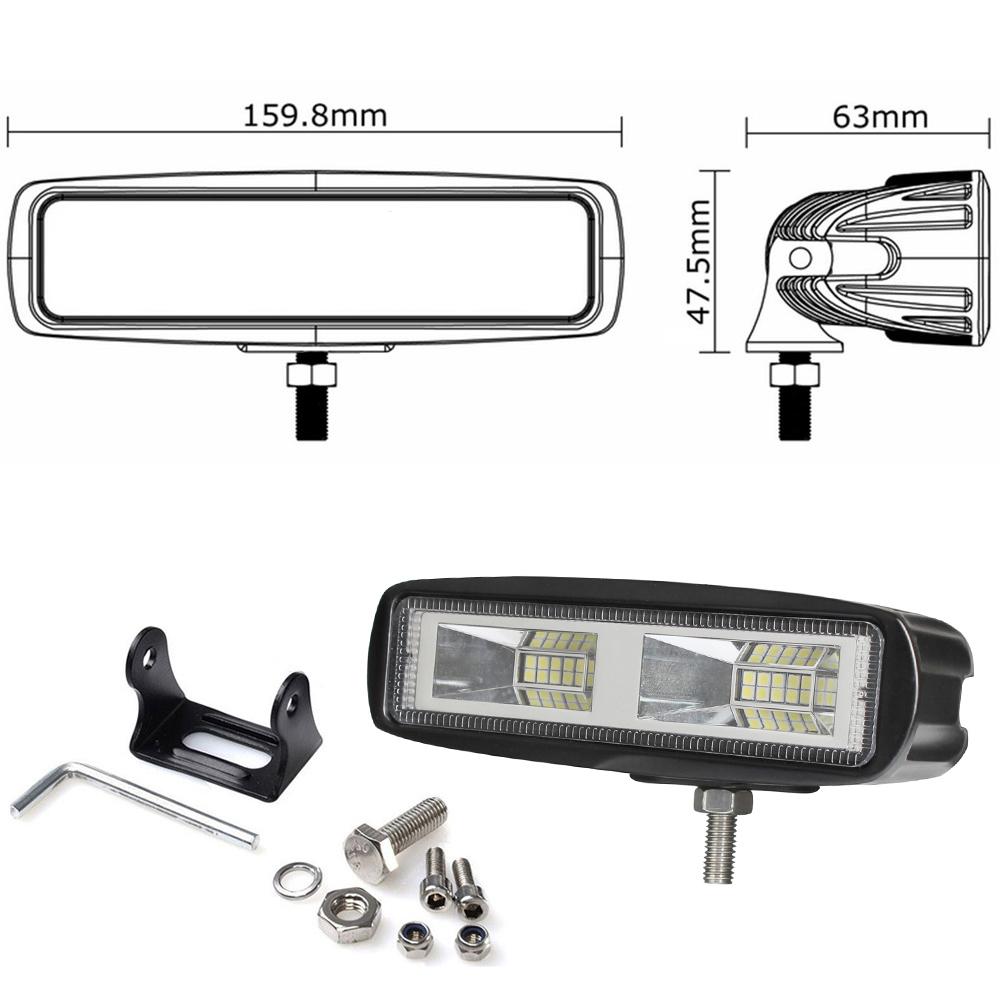 Pair of 6-inch 20W LED work driving light bars with ultra flood beam, showcasing durable aluminum housing and PMMA lens.