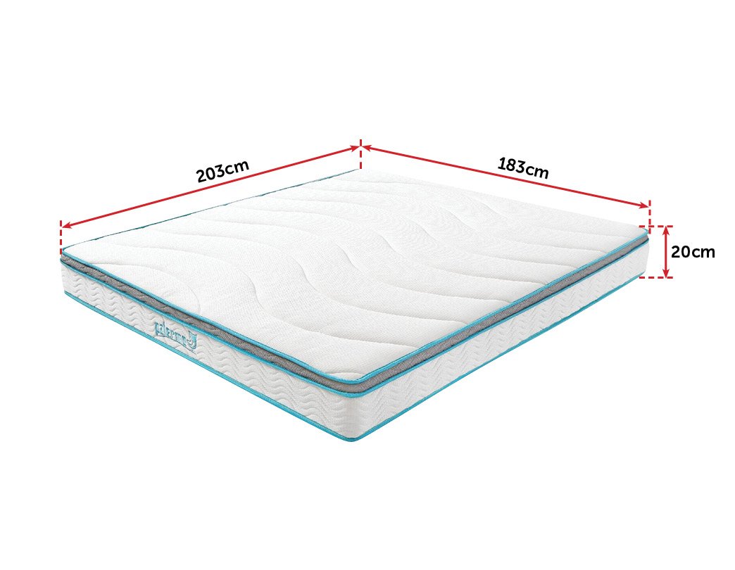 Palermo King 20cm Memory Foam and Innerspring Hybrid Mattress showcasing its plush quilted top and sturdy steel spring support.