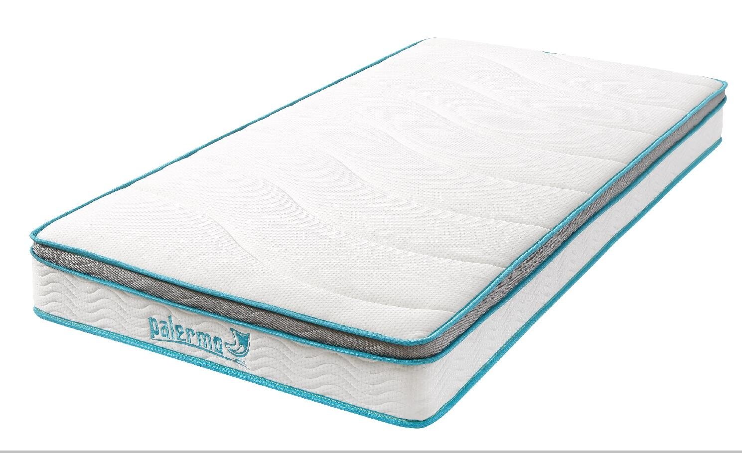 Palermo Single 20cm Memory Foam and Innerspring Hybrid Mattress with quilted top layer and steel spring coils, showcasing its comfort and support.