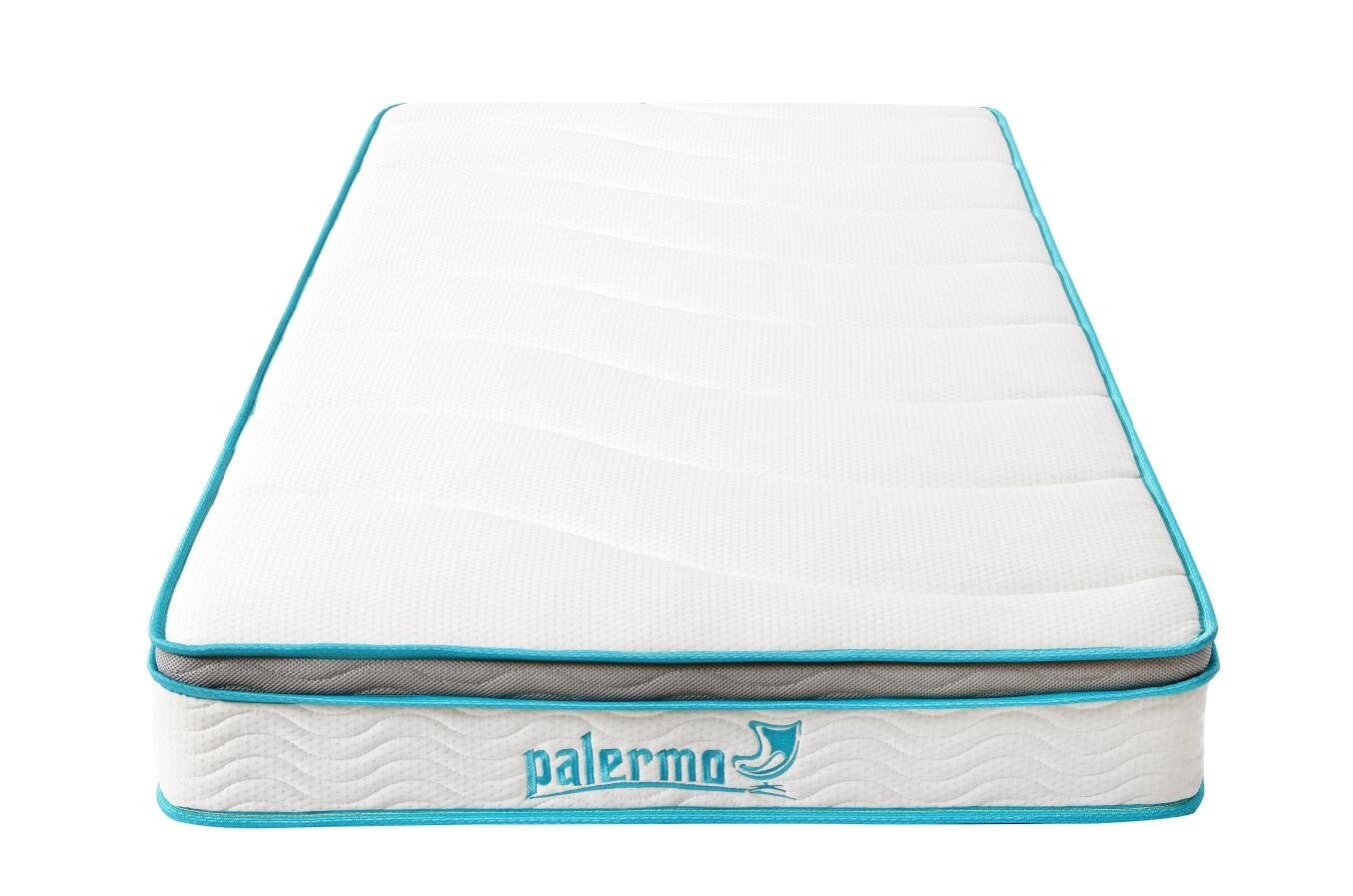 Palermo Single 20cm Memory Foam and Innerspring Hybrid Mattress with quilted top layer and steel spring coils, showcasing its comfort and support.