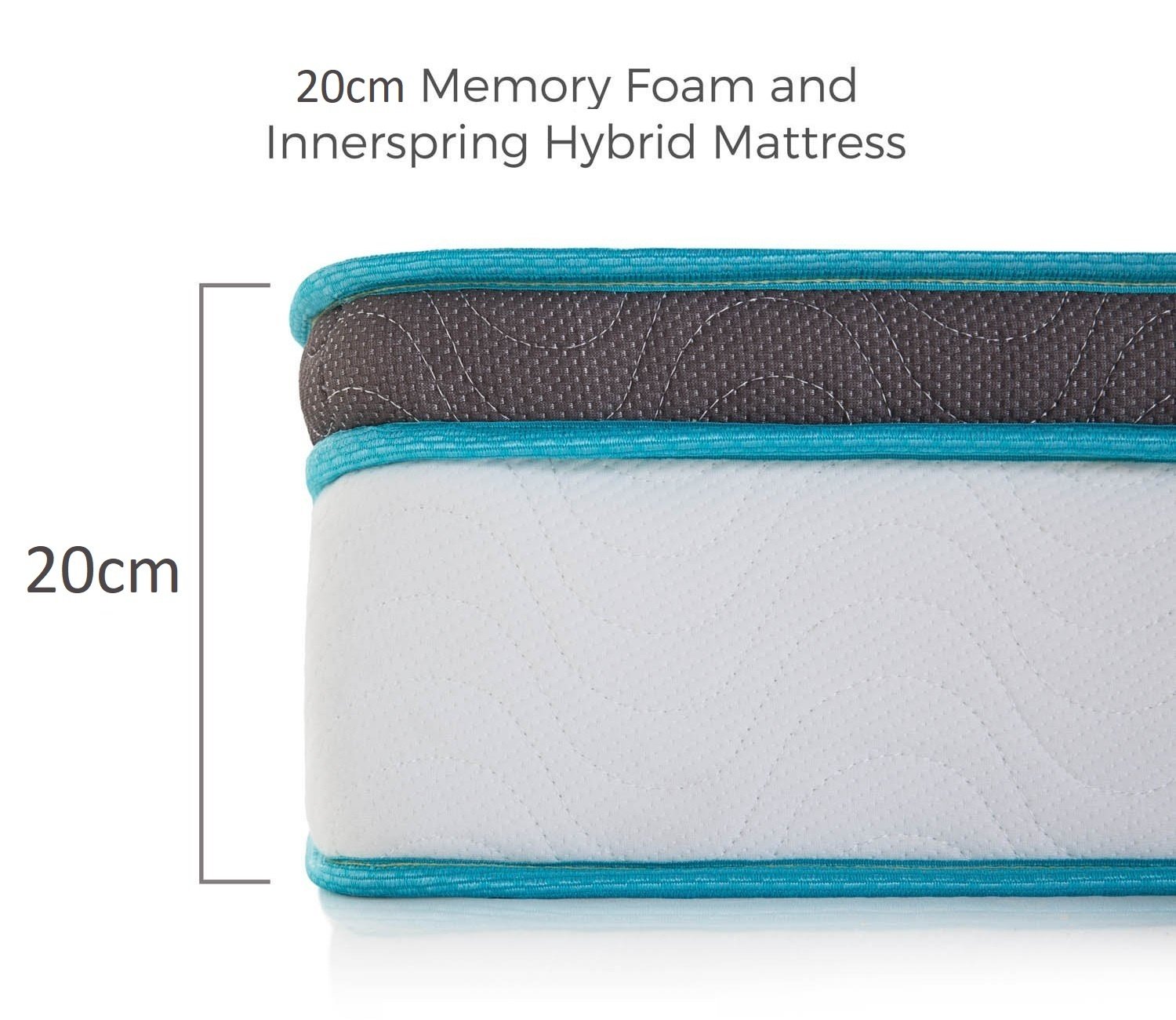 Palermo Single 20cm Memory Foam and Innerspring Hybrid Mattress with quilted top layer and steel spring coils, showcasing its comfort and support.