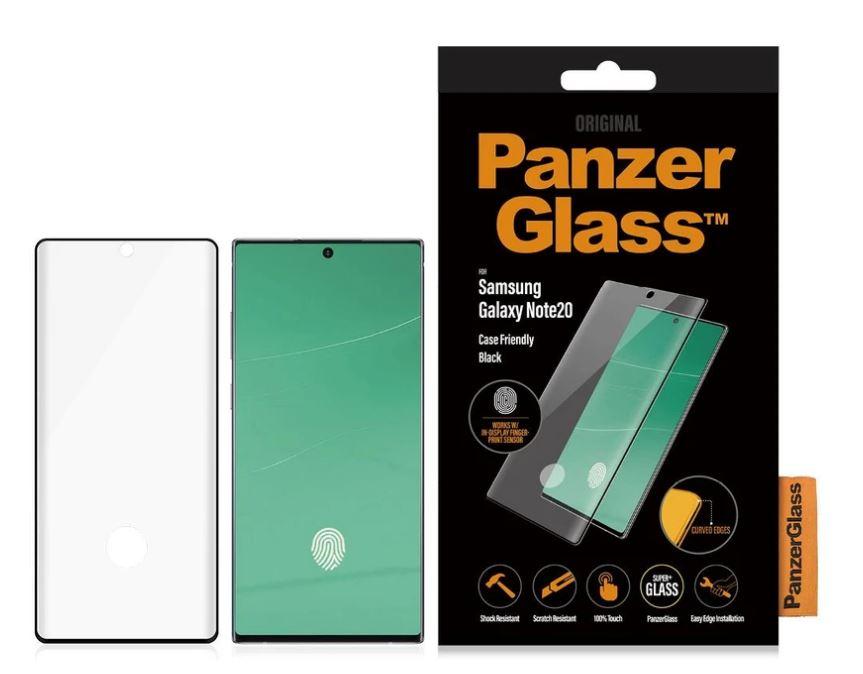 PANZER Samsung Note20 Edge to Edge Glass Screen Protector showcasing its sleek design and full coverage fit.