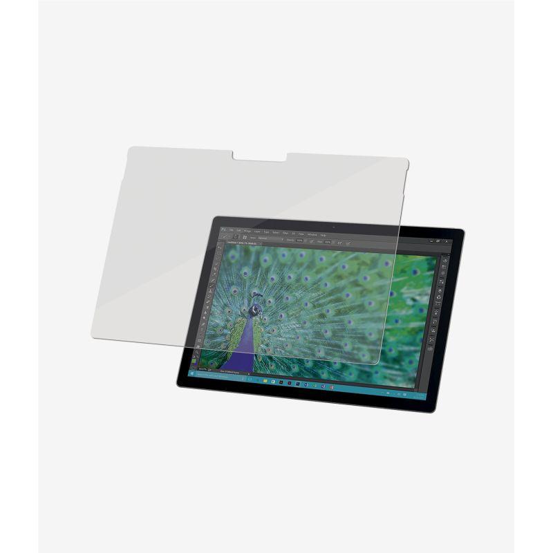 PANZERGLASS Surface Book 13.5 screen protector showcasing its clarity and fit on a Surface Book.