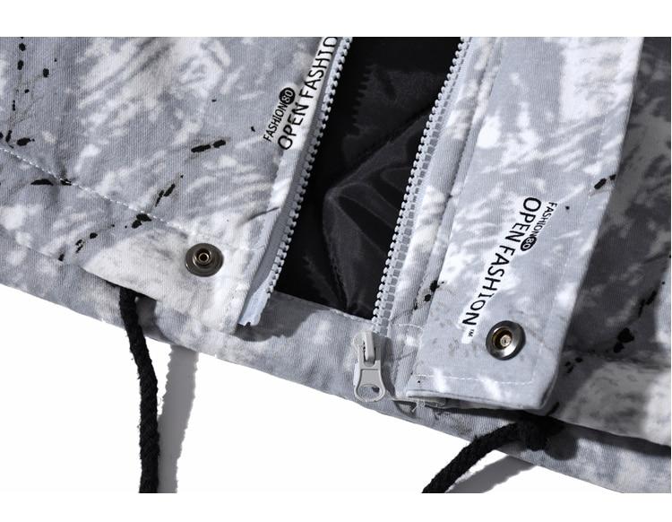 Men's parka jacket featuring a vibrant tie-dye print, hood, and zipper closure, perfect for winter fashion.