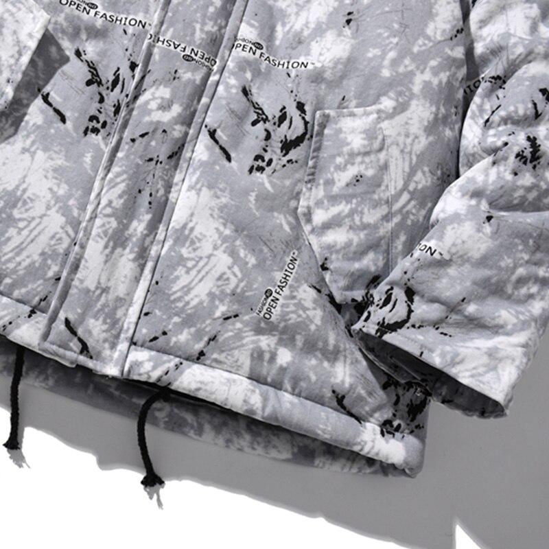 Men's parka jacket featuring a vibrant tie-dye print, hood, and zipper closure, perfect for winter fashion.