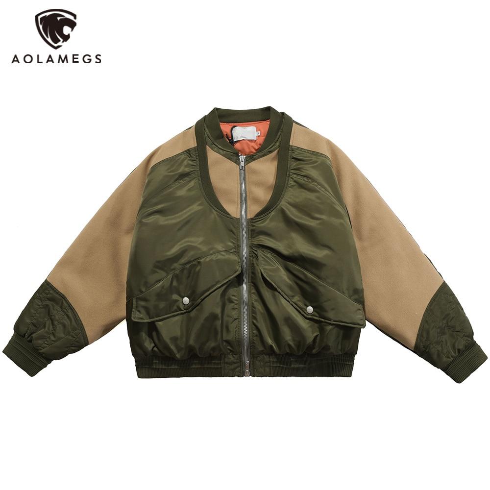 Men's patchwork color winter jacket with button pockets and zipper closure, showcasing a stylish bomber design.