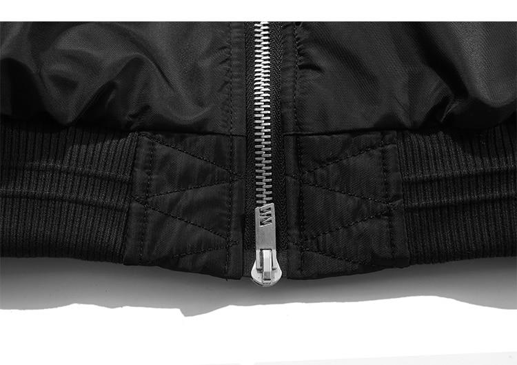 Men's patchwork color winter jacket with button pockets and zipper closure, showcasing a stylish bomber design.