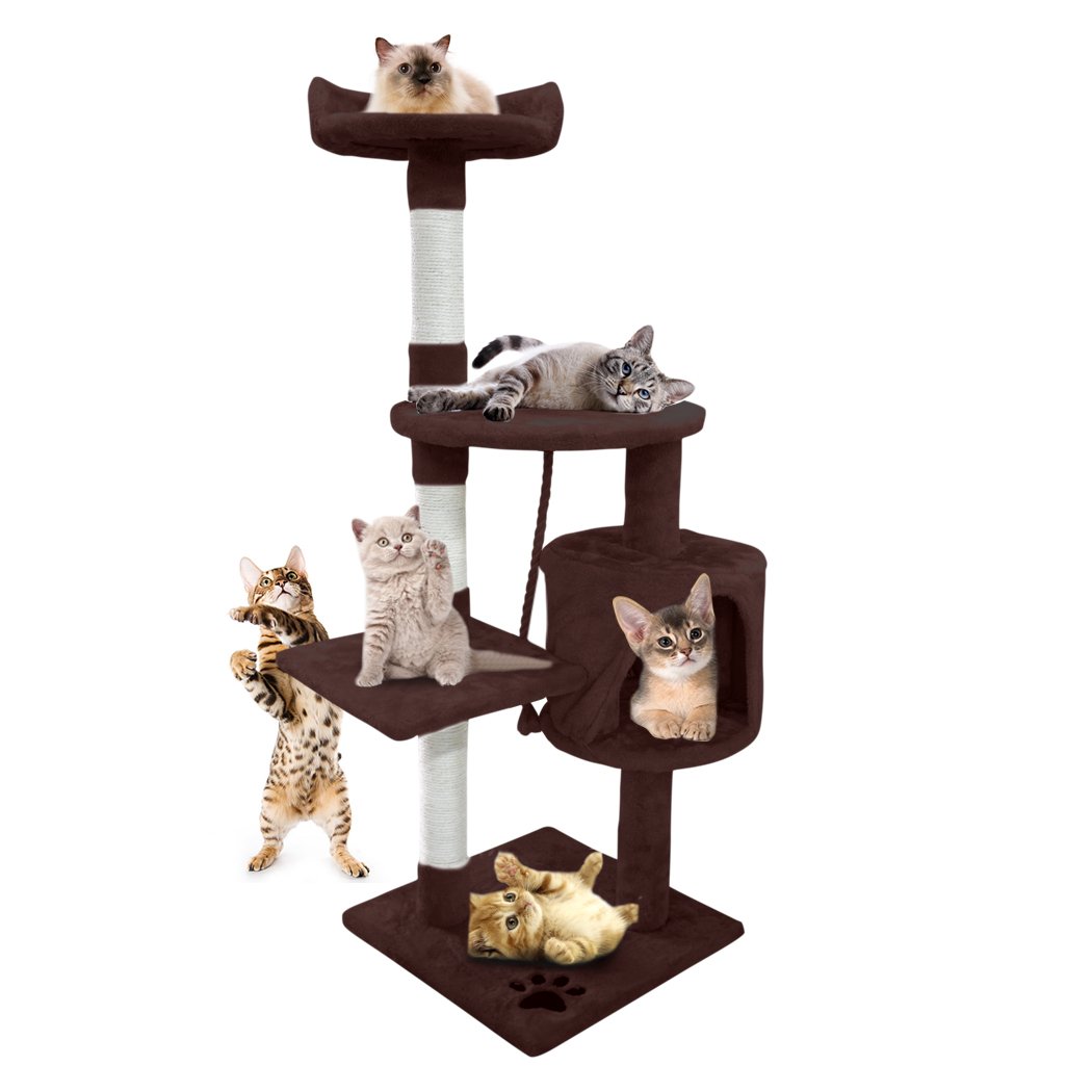 PaWz 1.1M Cat Scratching Post Tree with plush upholstery and sisal-wrapped poles, designed for climbing and scratching.