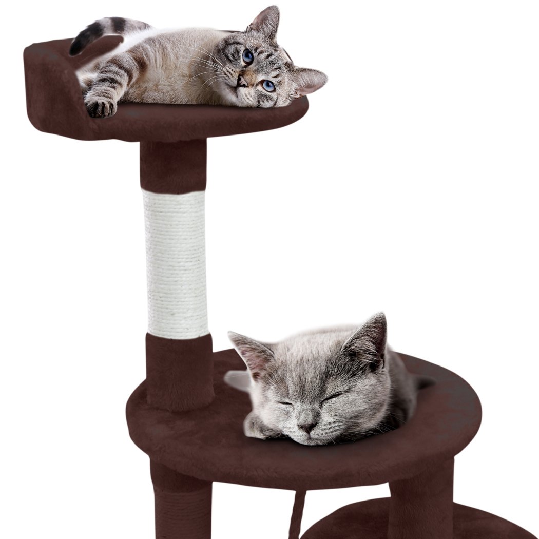 PaWz 1.1M Cat Scratching Post Tree with plush upholstery and sisal-wrapped poles, designed for climbing and scratching.