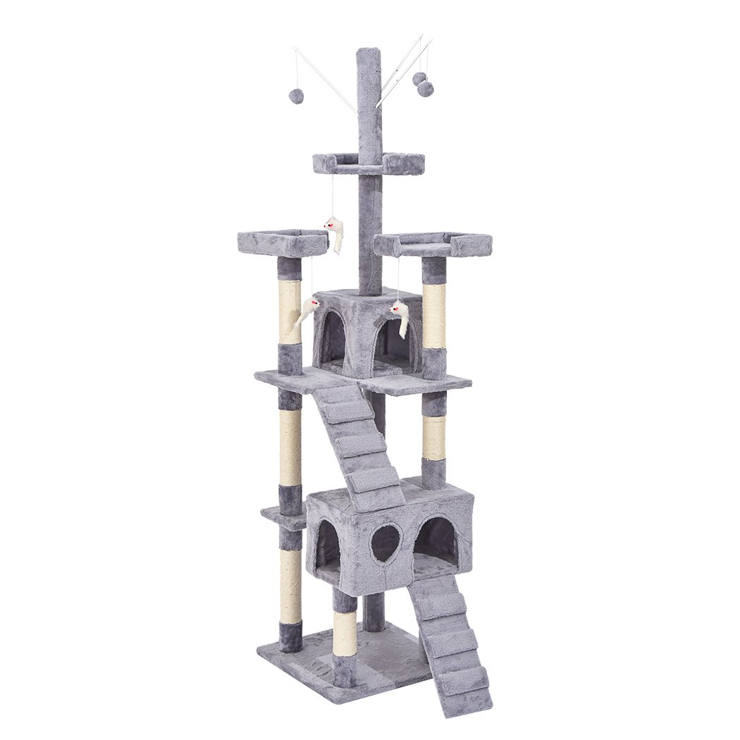 PaWz 2.1M Cat Scratching Post Tree with plush covering and sisal-wrapped posts, designed for climbing and scratching.