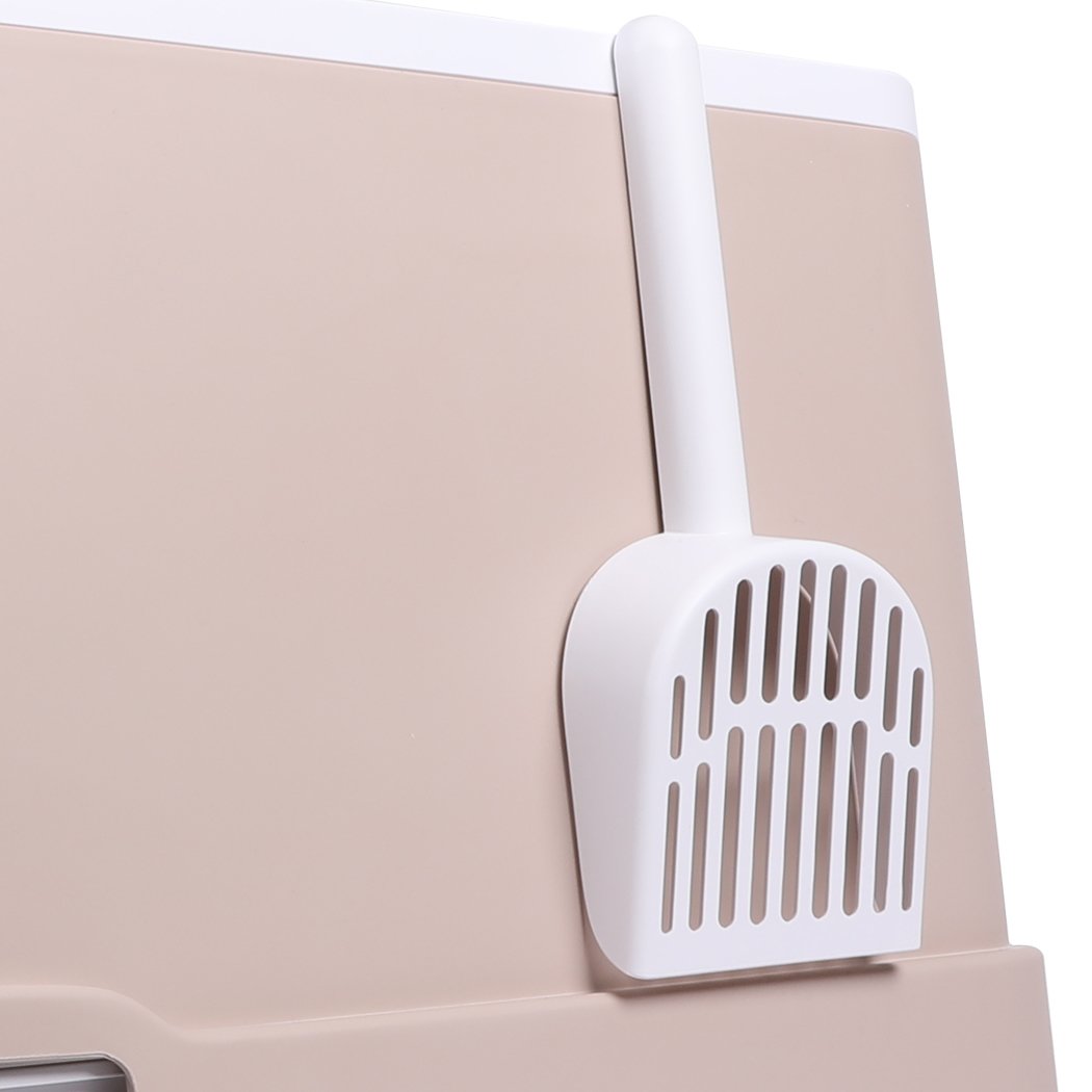 PaWz Cat Litter Box in coffee color, fully enclosed design with double doors and removable drawer for easy cleaning.