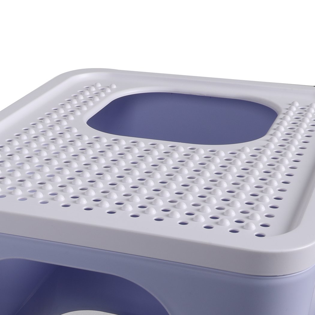 PaWz Cat Litter Box in purple color with double-door design and removable drawer for easy cleaning.