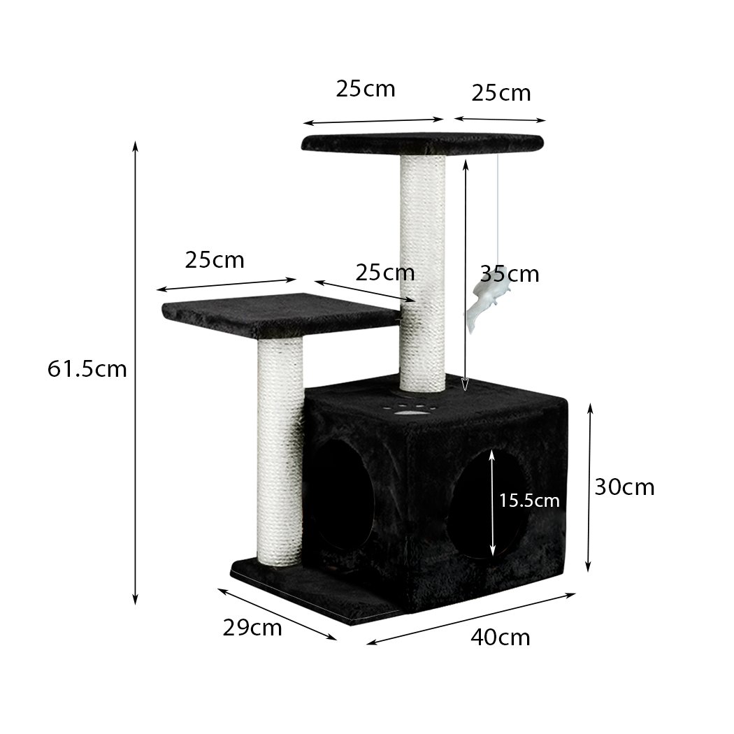 PaWz Cat Scratching Post Tree featuring plush and sisal materials, designed for indoor use, suitable for all cat sizes.