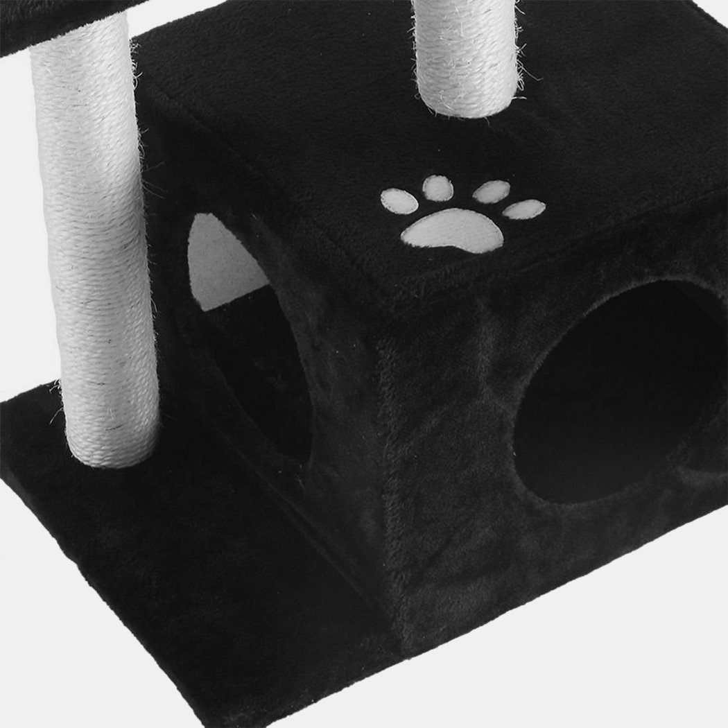 PaWz Cat Scratching Post Tree featuring plush and sisal materials, designed for indoor use, suitable for all cat sizes.