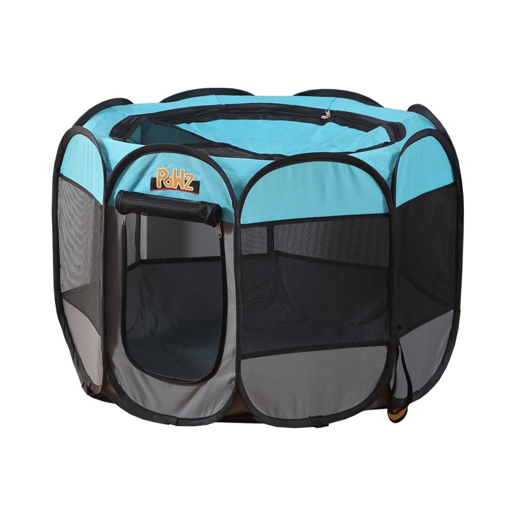 PaWz Dog Playpen in navy color, showcasing its foldable design and spacious 8-panel structure, perfect for pets.