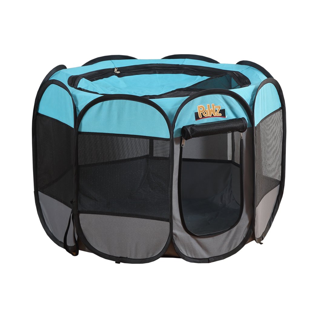 PaWz Dog Playpen in navy color, showcasing its foldable design and spacious 8-panel structure, perfect for pets.
