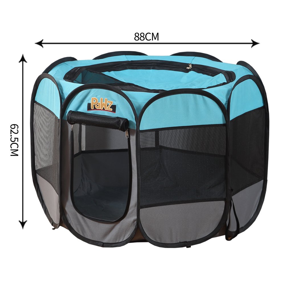 PaWz Dog Playpen in navy color, showcasing its foldable design and spacious 8-panel structure, perfect for pets.