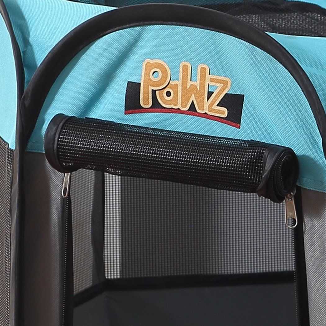 PaWz Dog Playpen in navy color, showcasing its foldable design and spacious 8-panel structure, perfect for pets.