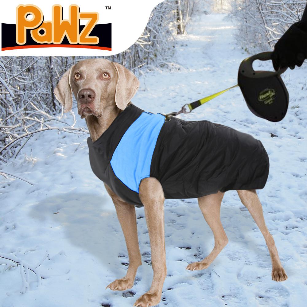 PaWz Dog Winter Jacket in blue, padded and waterproof, designed for comfort and protection against cold weather.